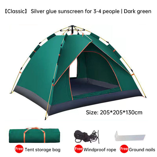 Quick-Deploy Green/White Outdoor Tent, Comfortably Accommodating 3-4 People on Camping Trips eprolo
