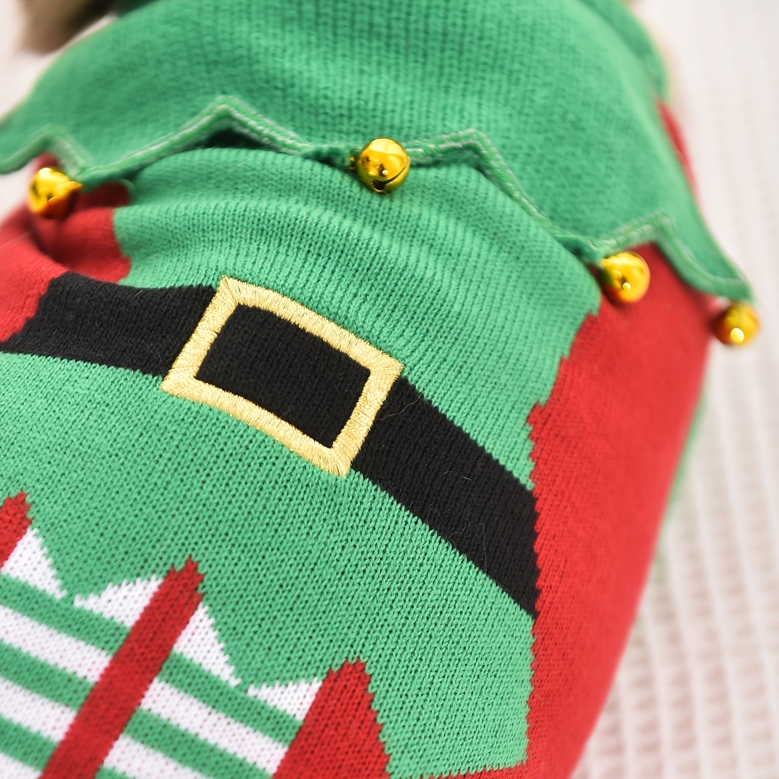 Christmas Pet Sweater For Dog & Cat, Festive Elf Costume Dog Sweater, Adorable Cat Clothes With Bell