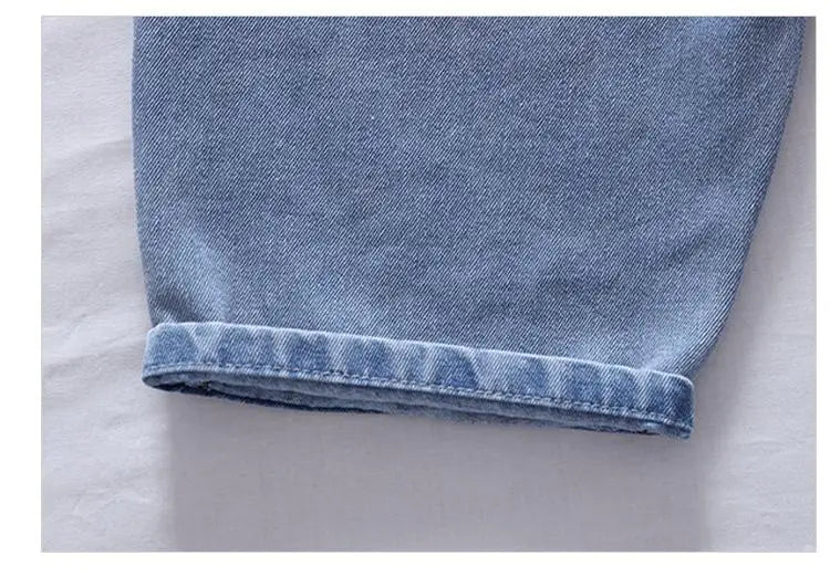 2024 New Teenage Boys Thin Denim Shorts 4-10 Years Summer Fashion Letter Printed Soft Trousers For Kids Children Casual Pants