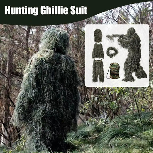 Hunting Ghillie Suit with Jacket Pants Hood Garland Carry Bag 3D Camouflage Hunting Apparel Youth Adults Woodland Clothes