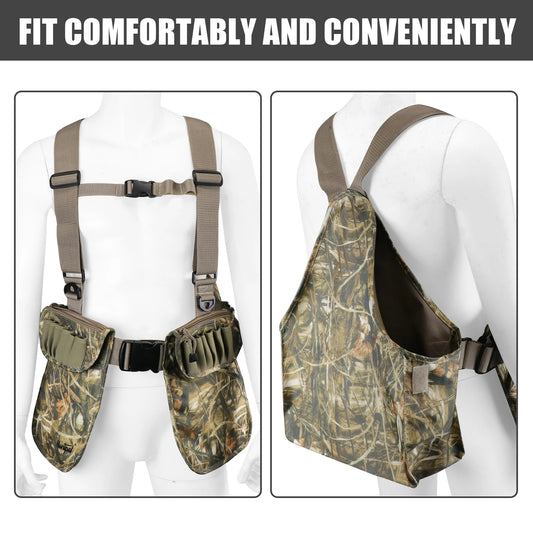 Hunting Vest Camouflage Upland Waterfowl Vest Meadow Lightweight with Hunting Game Duck Pouch and Pockets for Hunting Fishing