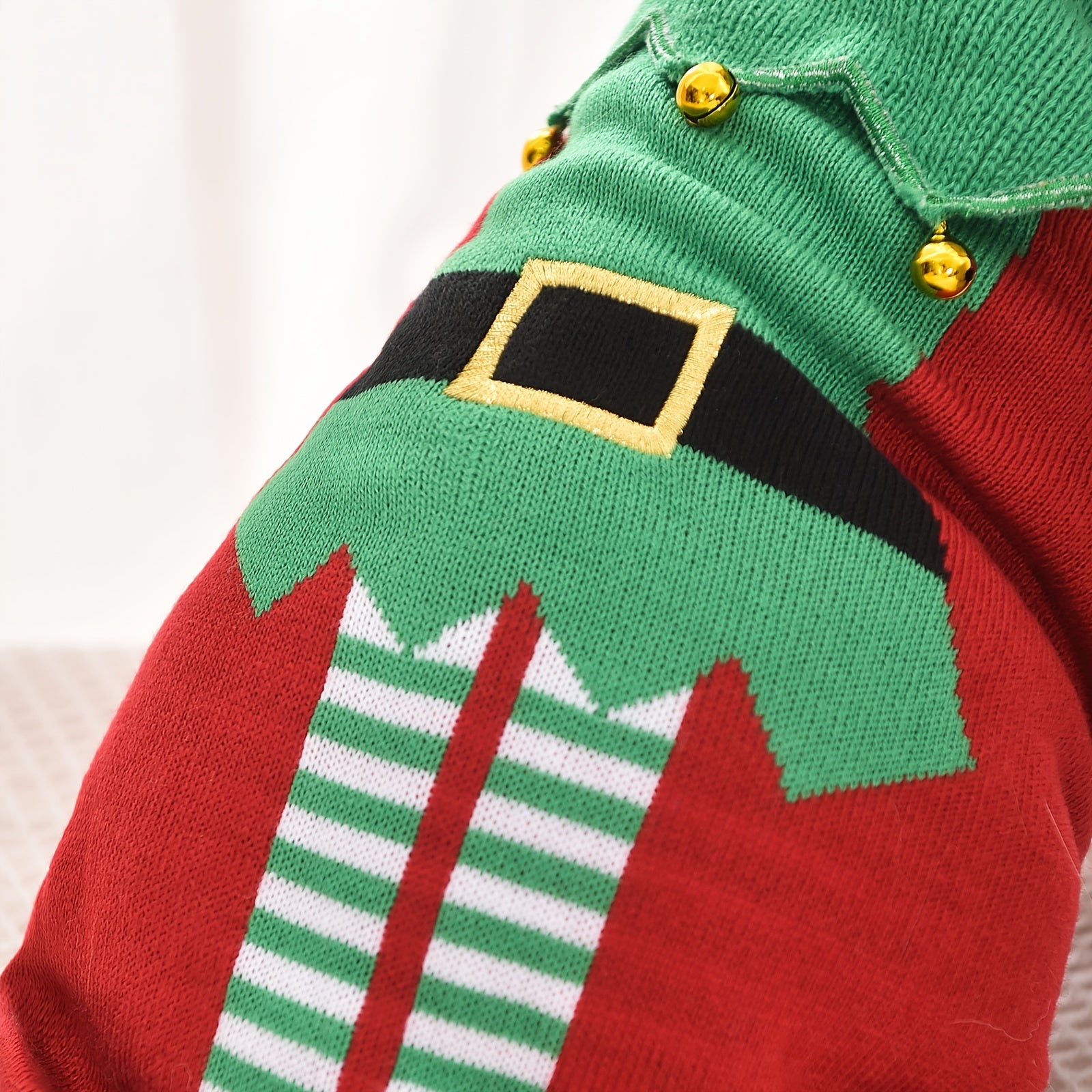 Christmas Pet Sweater For Dog & Cat, Festive Elf Costume Dog Sweater, Adorable Cat Clothes With Bell