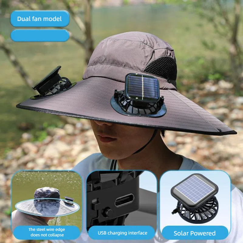 Camper Solar Fan Hat Fishing Hat Men's Outdoor Mountaineering UV Protection Sunshade Fishing Hat with Fan eprolo