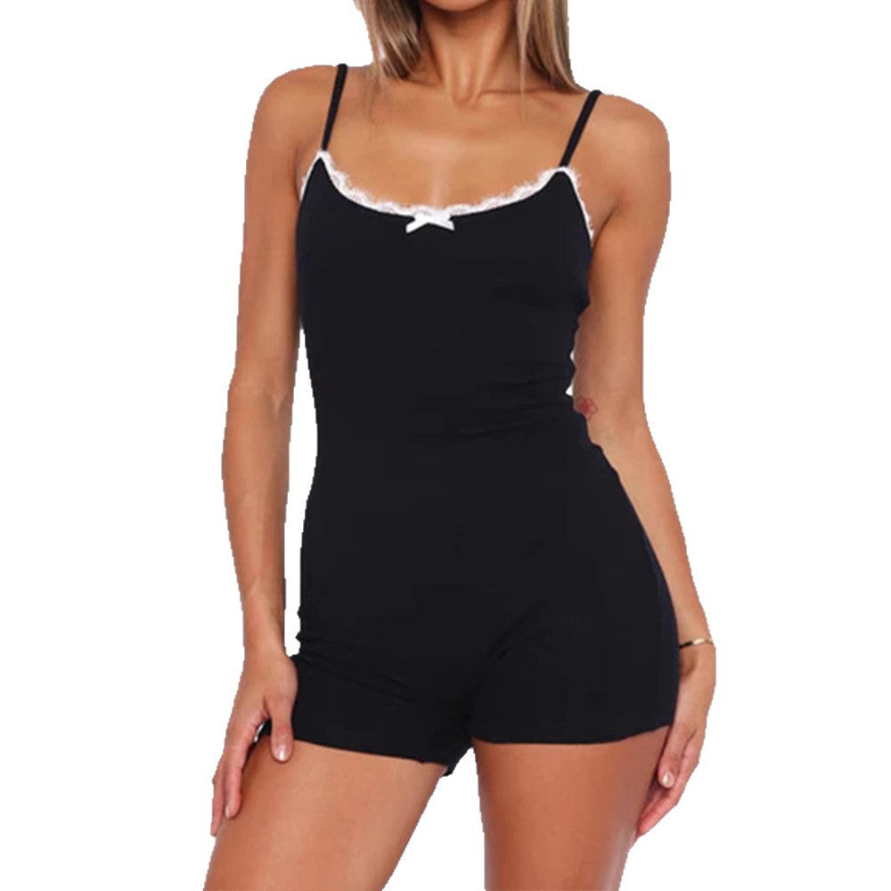 Simple Casual Versatile Fitted Women's Style Color Block Lace Jumpsuit eprolo
