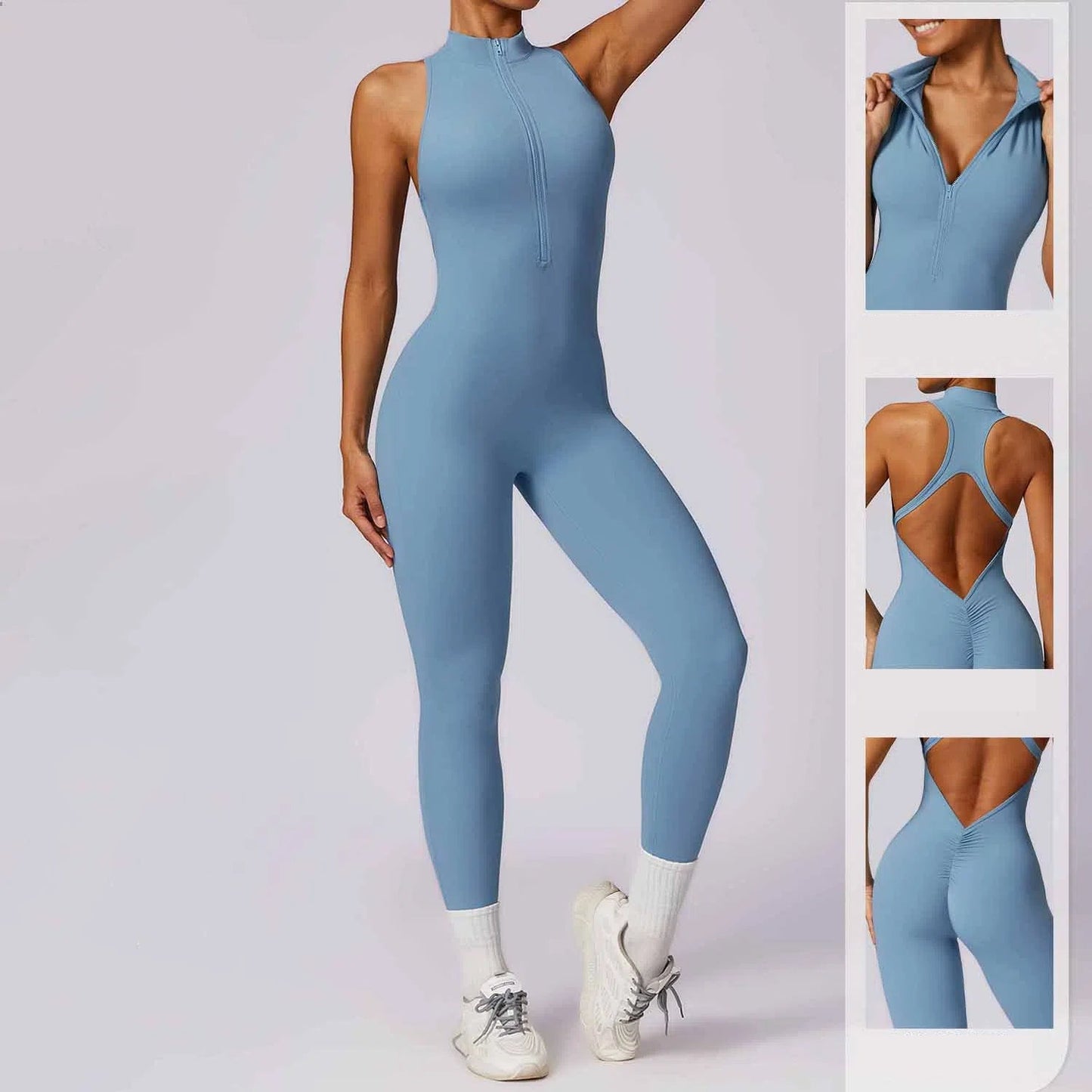 Naked quick zip yoga jumpsuit with beautiful back high-intensity fitness training sports tight fitting clothes eprolo