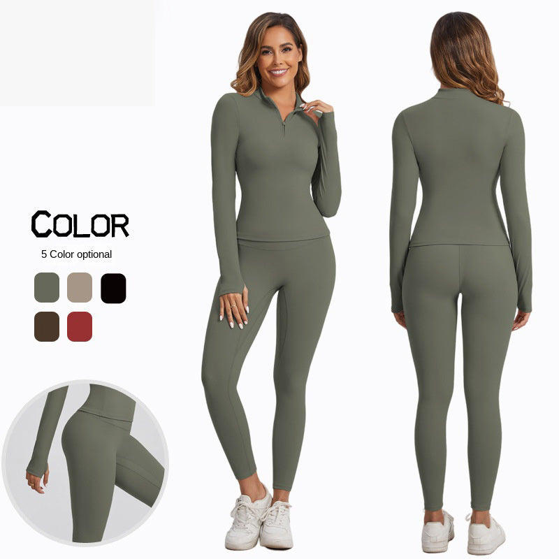 Women's Winter Yoga Set High-Grade Zipper Jacket Top Slimming Warm High-Waist Sports Two-Piece Suit eprolo