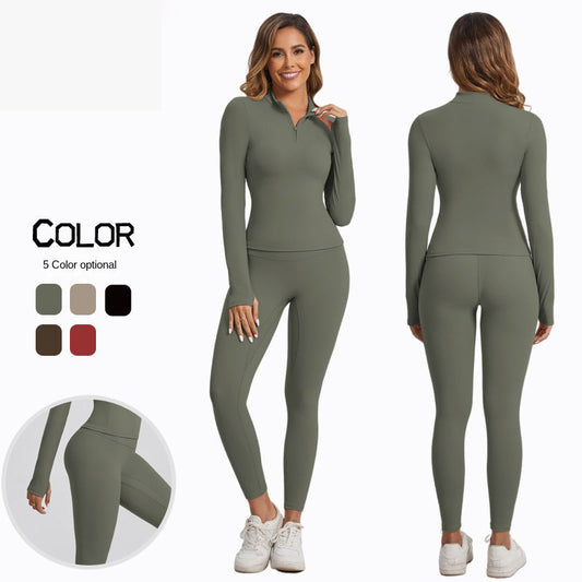 Women's Winter Yoga Set High-Grade Zipper Jacket Top Slimming Warm High-Waist Sports Two-Piece Suit eprolo