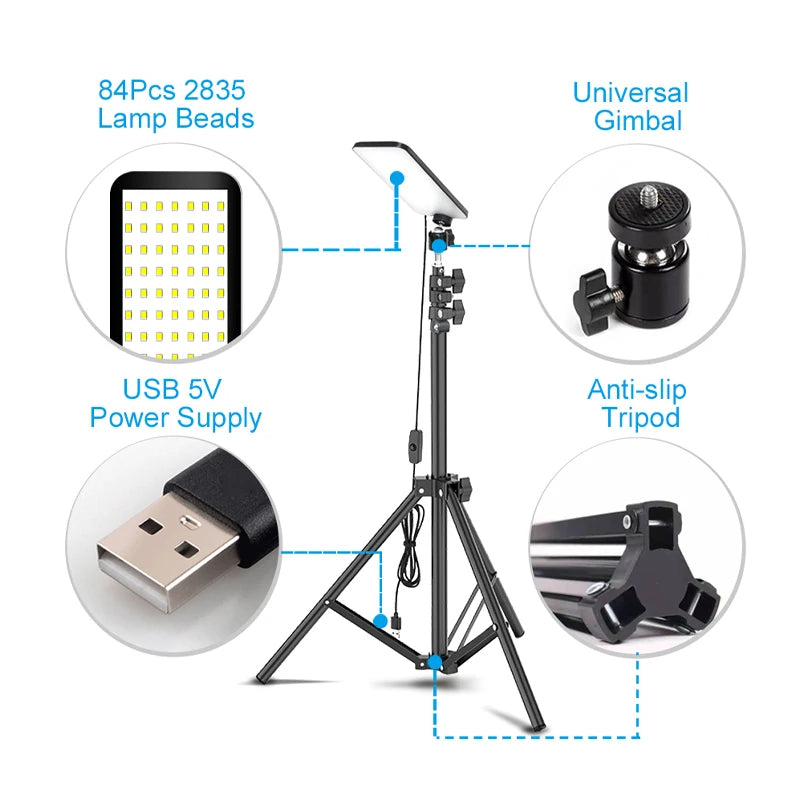 Camping Light LED Selfie Light Lamp Portable Photography Light with Tripod Stand for Outdoor Picnic Barbecue Adjustable Telescop eprolo