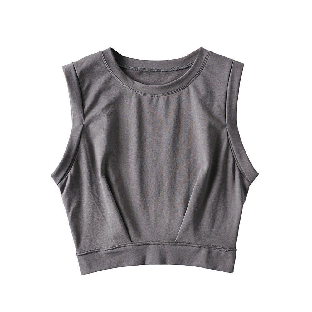 Short crop top with exposed navel and sleeveless loose fitting vest women's high waisted sports fitness yoga base shirt eprolo
