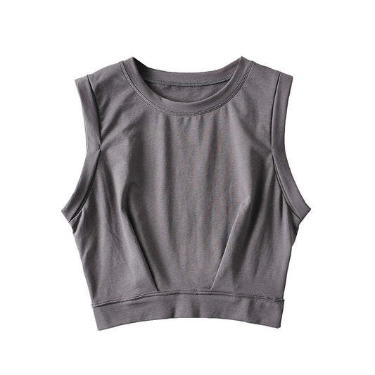 Short crop top with exposed navel and sleeveless loose fitting vest women's high waisted sports fitness yoga base shirt eprolo