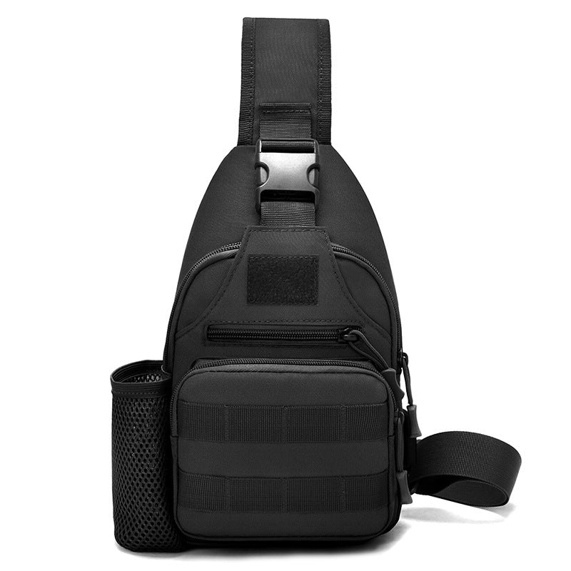 Tactical crossbody sling backpack. Has water bottle holder, MOLLE system, USB charging port. Ideal for travel and walks. Cp Camo eprolo