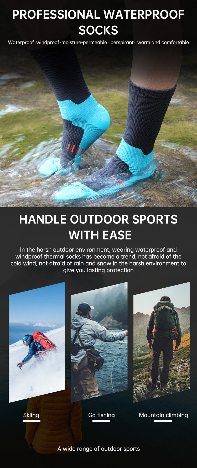 Socks Waterproof Breathable Outdoor Waterproof Hiking Wading Camping Winter Skiing Sock Riding Snow Warm Waterproof Socks eprolo