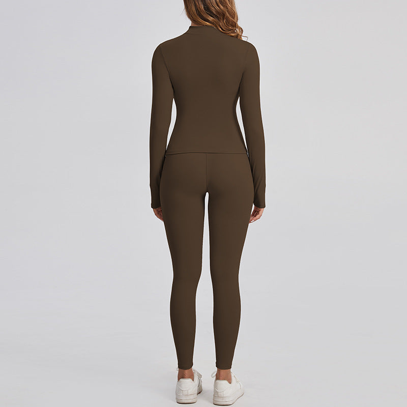 Women's Winter Yoga Set High-Grade Zipper Jacket Top Slimming Warm High-Waist Sports Two-Piece Suit eprolo
