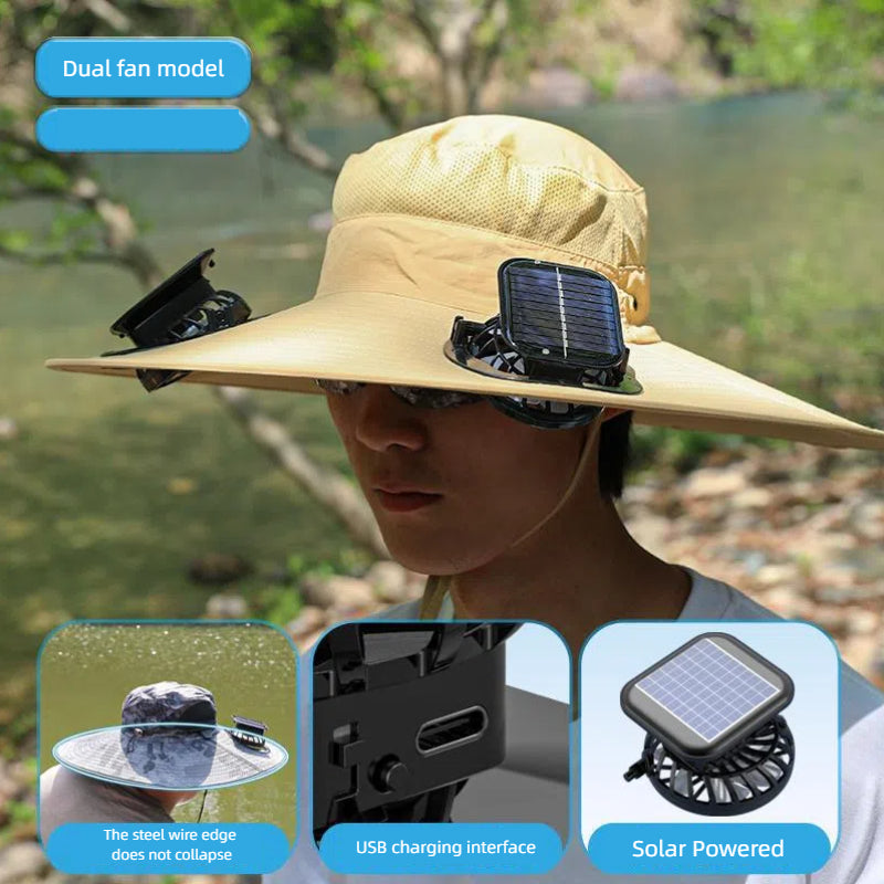 Camper Solar Fan Hat Fishing Hat Men's Outdoor Mountaineering UV Protection Sunshade Fishing Hat with Fan eprolo