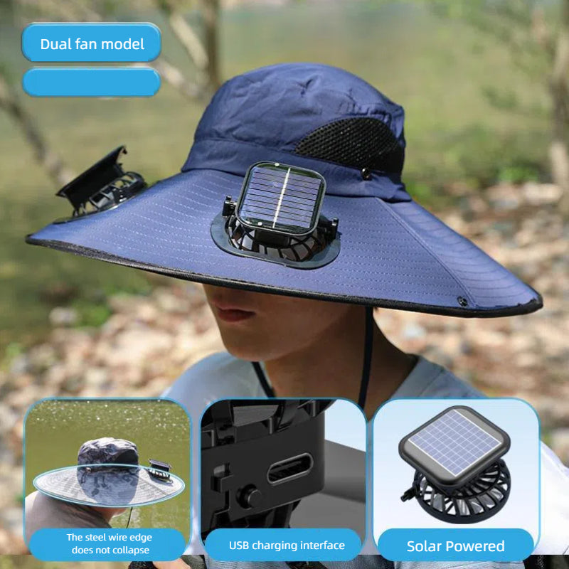 Camper Solar Fan Hat Fishing Hat Men's Outdoor Mountaineering UV Protection Sunshade Fishing Hat with Fan eprolo