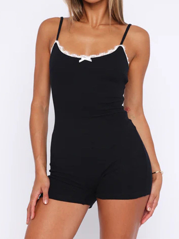 Simple Casual Versatile Fitted Women's Style Color Block Lace Jumpsuit eprolo