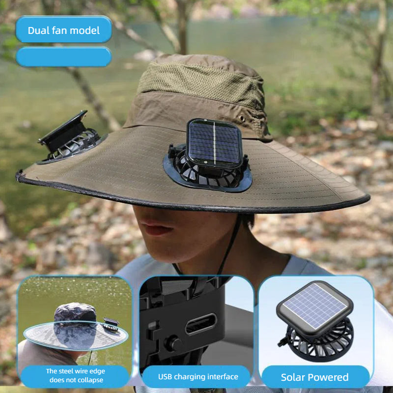 Camper Solar Fan Hat Fishing Hat Men's Outdoor Mountaineering UV Protection Sunshade Fishing Hat with Fan eprolo