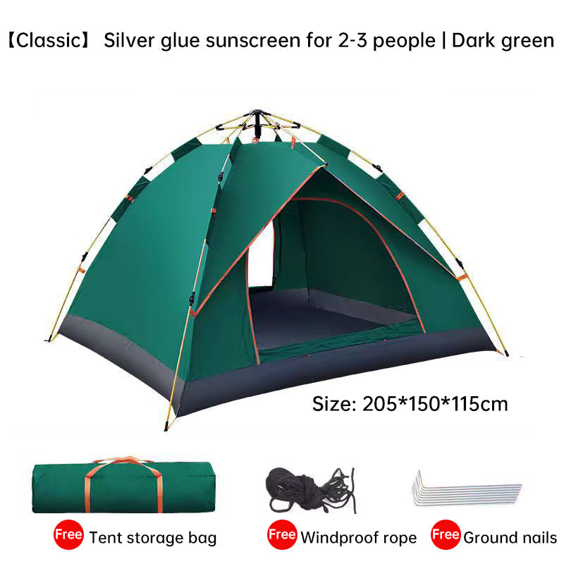 Quick-Deploy Green/White Outdoor Tent, Comfortably Accommodating 3-4 People on Camping Trips eprolo