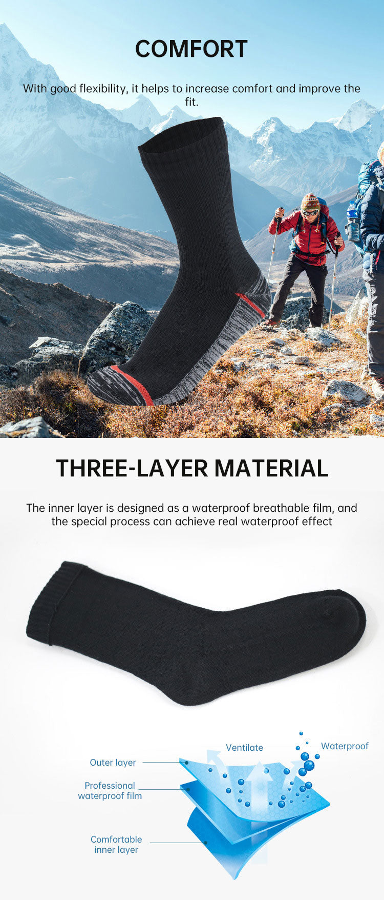 Socks Waterproof Breathable Outdoor Waterproof Hiking Wading Camping Winter Skiing Sock Riding Snow Warm Waterproof Socks eprolo