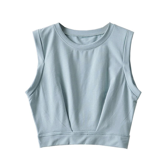 Short crop top with exposed navel and sleeveless loose fitting vest women's high waisted sports fitness yoga base shirt eprolo