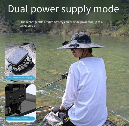 Camper Solar Fan Hat Fishing Hat Men's Outdoor Mountaineering UV Protection Sunshade Fishing Hat with Fan eprolo