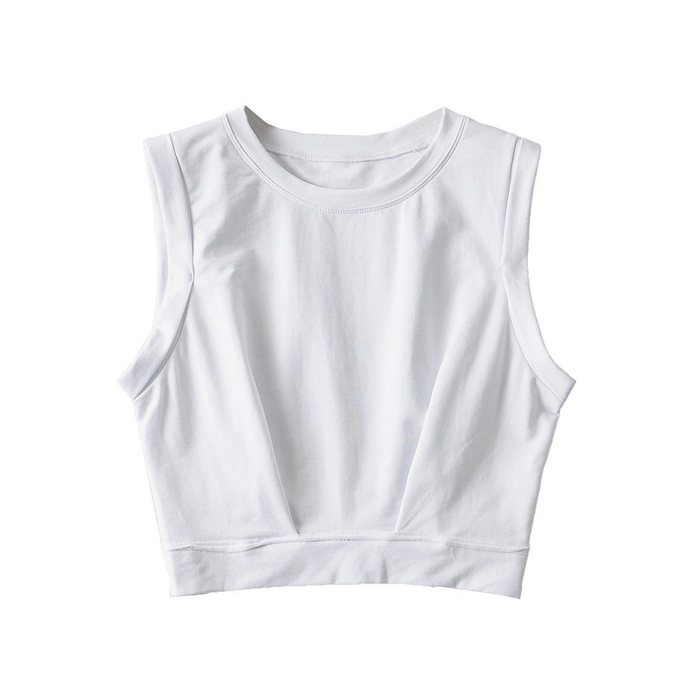 Short crop top with exposed navel and sleeveless loose fitting vest women's high waisted sports fitness yoga base shirt eprolo