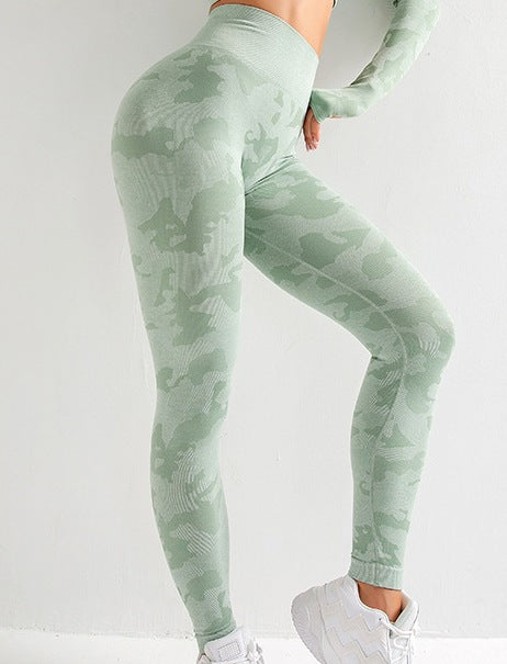 Camouflage 3-piece long sleeved bra pants sports fitness yoga peach hip lifting tight pants set eprolo
