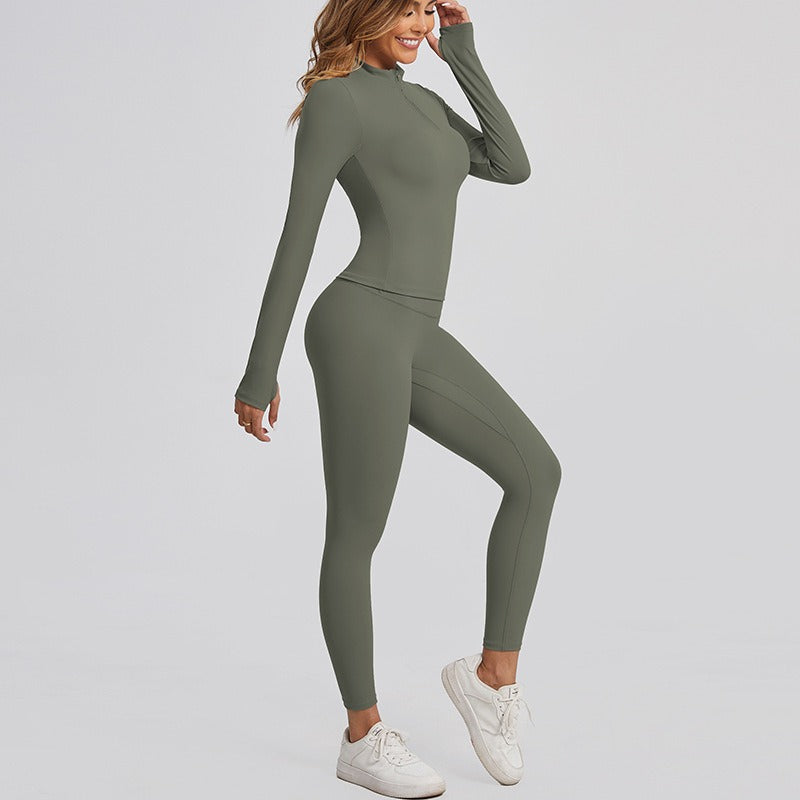 Women's Winter Yoga Set High-Grade Zipper Jacket Top Slimming Warm High-Waist Sports Two-Piece Suit eprolo