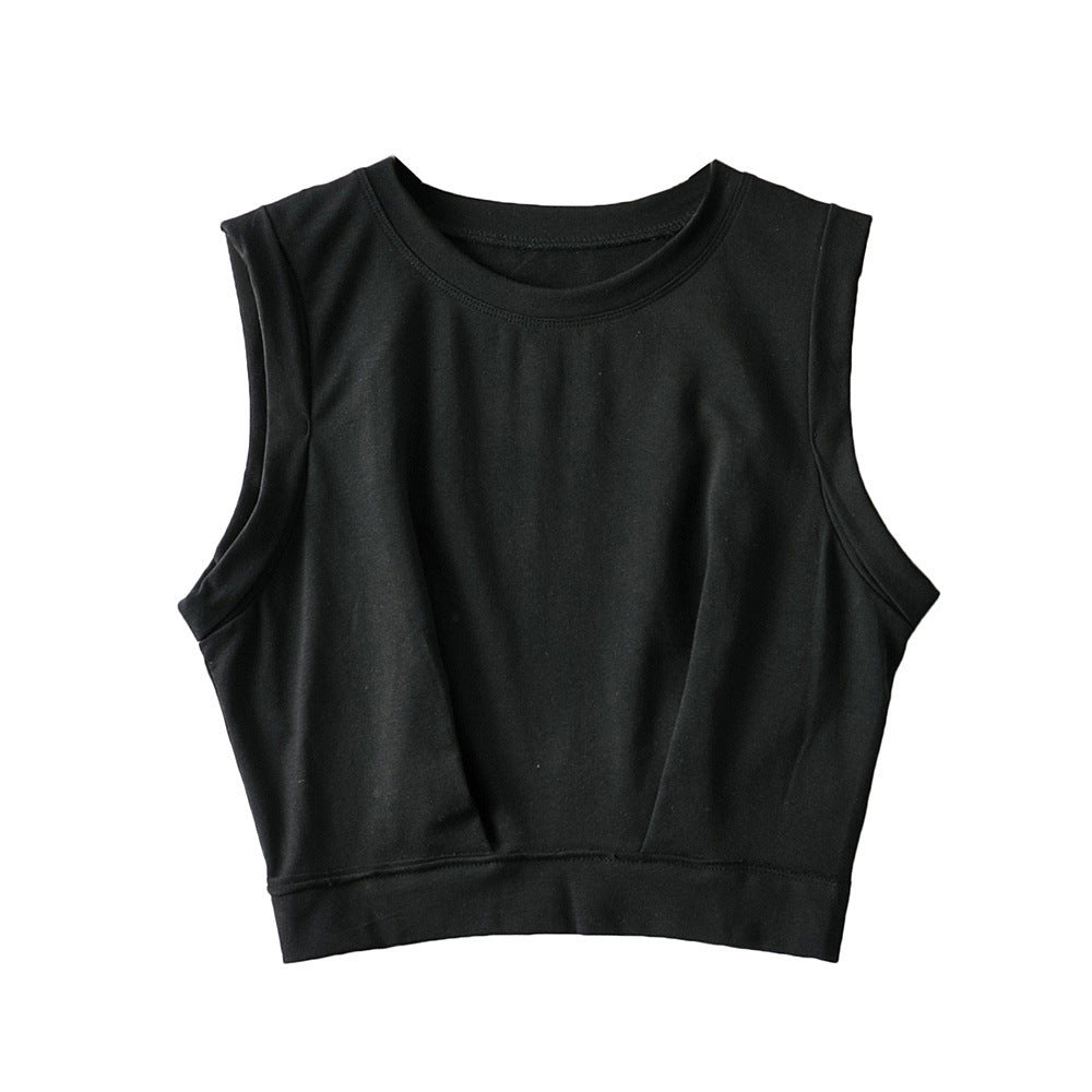 Short crop top with exposed navel and sleeveless loose fitting vest women's high waisted sports fitness yoga base shirt eprolo