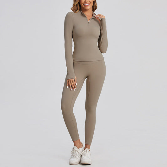 Women's Winter Yoga Set High-Grade Zipper Jacket Top Slimming Warm High-Waist Sports Two-Piece Suit eprolo