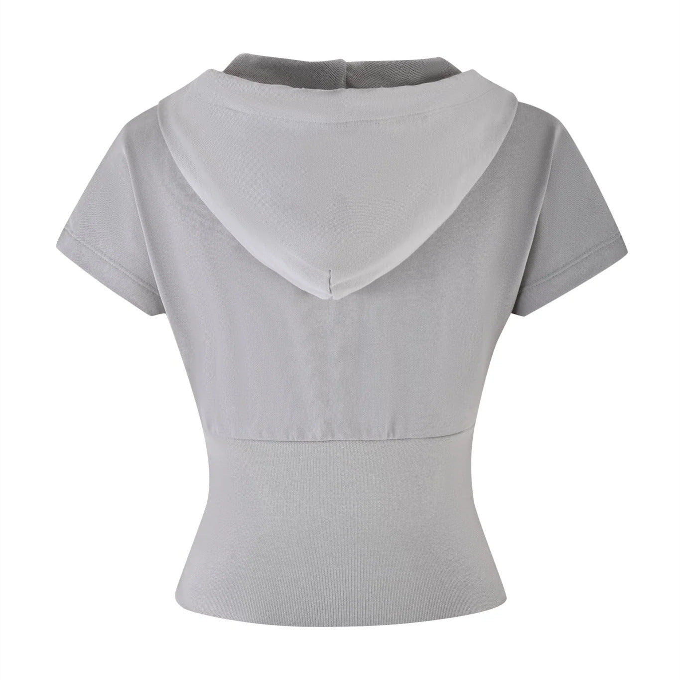 Women's Pure Color Sports Leisure Top with Hood Half Zipper Slim Deep V-neck Short Sleeve eprolo