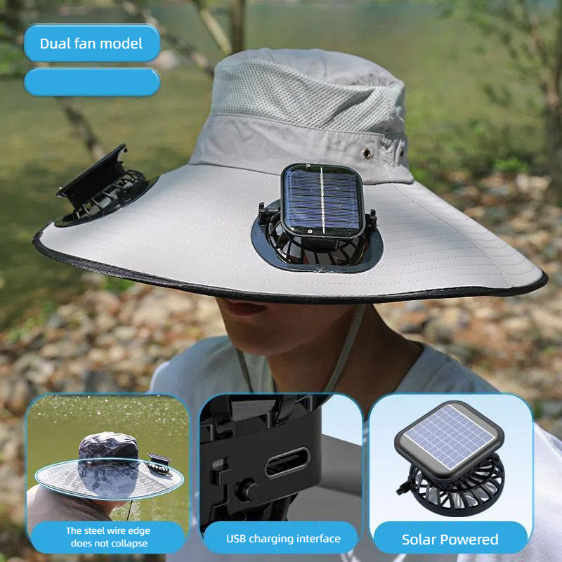 Camper Solar Fan Hat Fishing Hat Men's Outdoor Mountaineering UV Protection Sunshade Fishing Hat with Fan eprolo
