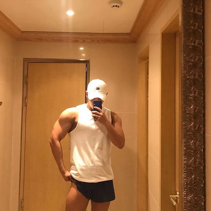 GITF Men's Bodybuilding Vest Gym Workout Mesh Fitness Sleeveless shirt Running wear Stringer Single shirt Summer Accident vest