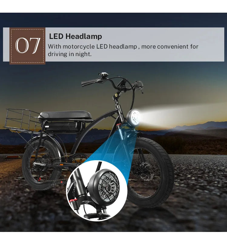 750w Fat Tyre Electric Bike Long Range Electric Bicycle Removable Battery Electric Mountain Bike E-bike 7 Sister Stars LLC
