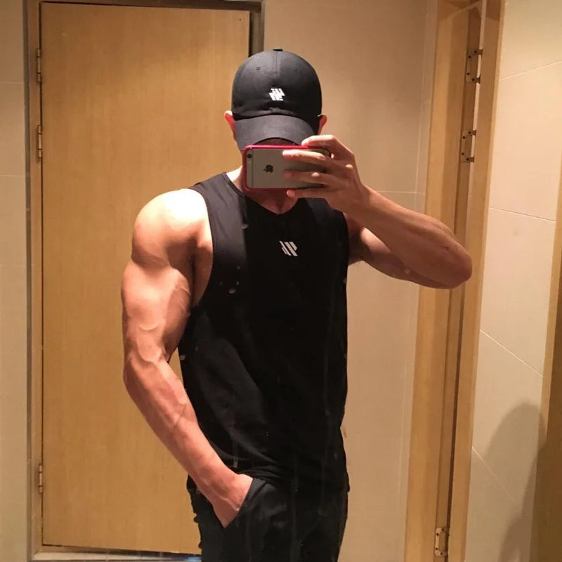 GITF Men's Bodybuilding Vest Gym Workout Mesh Fitness Sleeveless shirt Running wear Stringer Single shirt Summer Accident vest