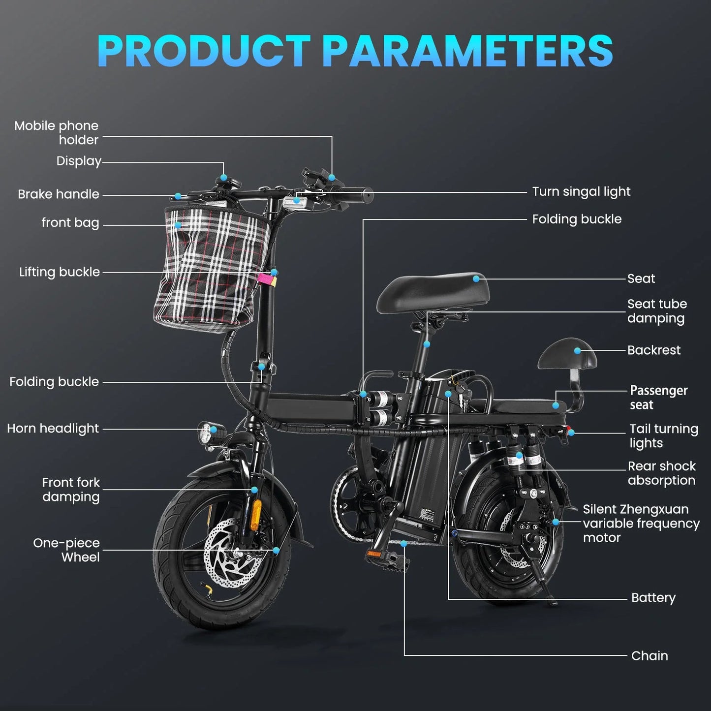 Free Shipping US Warehouse Ebike for 500W 14-inch Foldable Electric Scooter Electric Bicycle Available in Multiple Colours 7 Sister Stars LLC