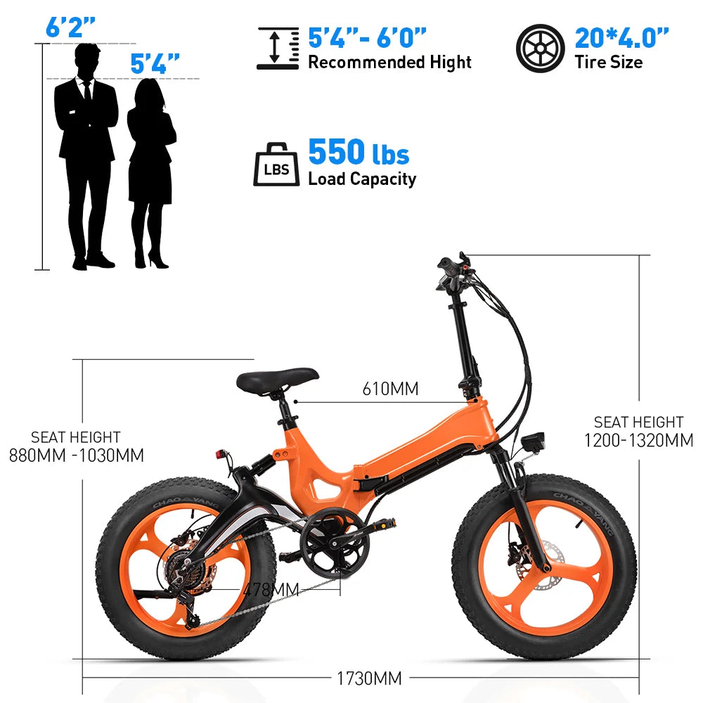 US Warehouse In-Stock Integrated Magnesium Alloy Foldable Electric Bicycle with Lights Suitable for Mountain and Urban Use 7 Sister Stars LLC