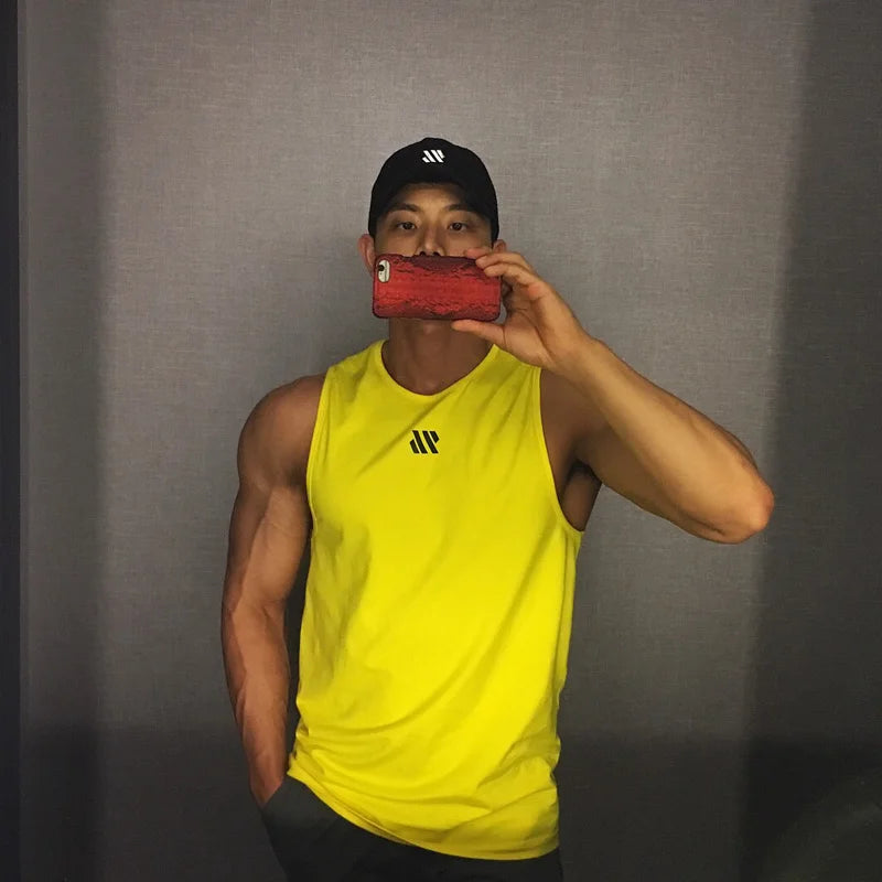 GITF Men's Bodybuilding Vest Gym Workout Mesh Fitness Sleeveless shirt Running wear Stringer Single shirt Summer Accident vest