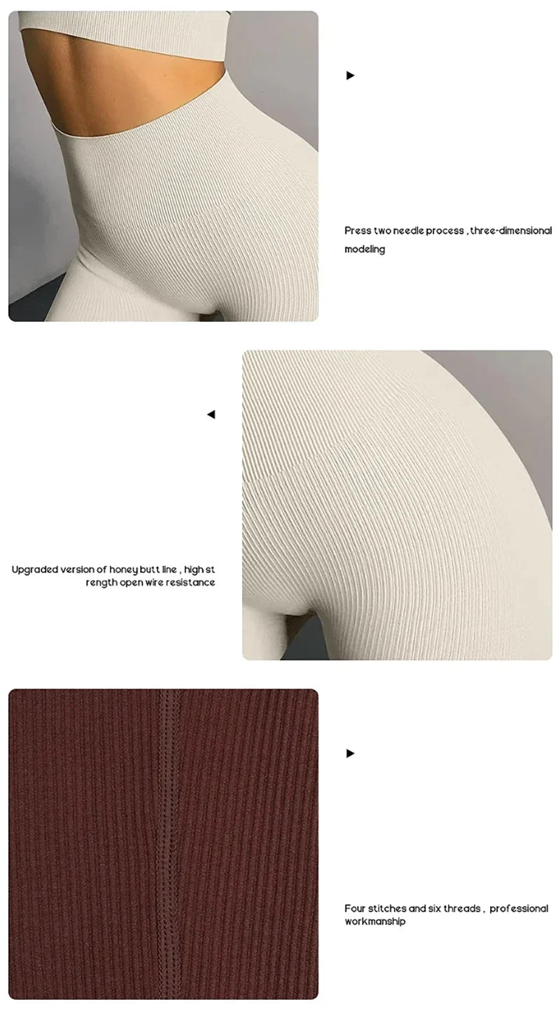 Women's seamless knitted thread yoga pants high waisted sports leggings hip lifting running training slimming and fashionable