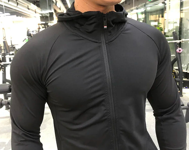 New Winter Autumn Hoodies Sport Shirt Men Hat Zipper Running Jackets Fitness Gym Sports Clothing Sport Top Men's Sportswear 2022