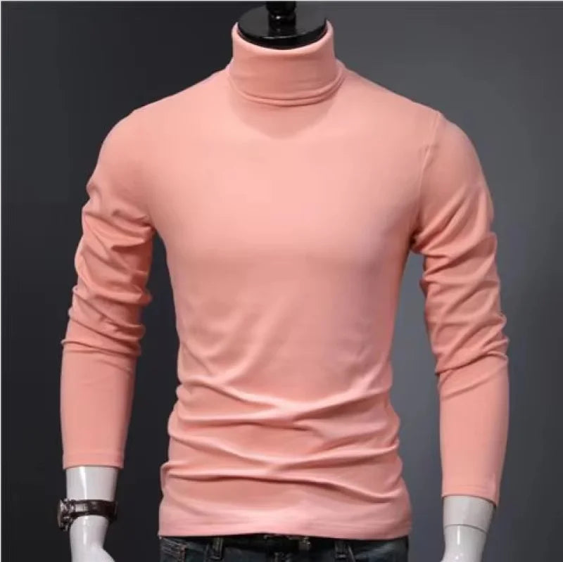 2025 New Men's keep warm Sport Casual High Neck Slim Fit Long Sleeve T-shirt turtleneck for men slim elastic thin pullover