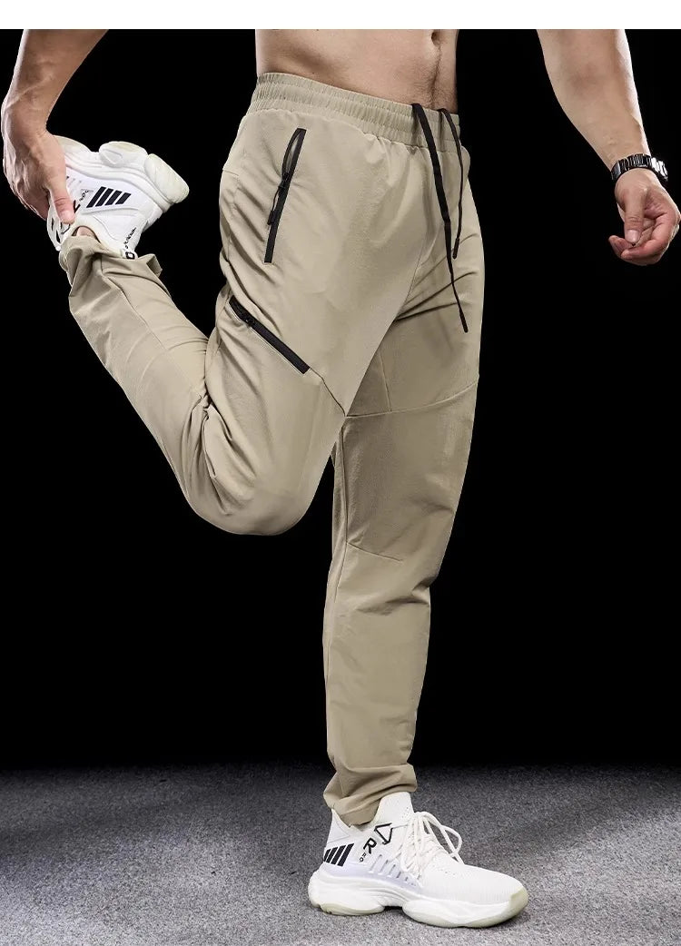 New Autumn Winter Men Quick-drying Sports Casual Trousers Gym Fitness Running Training Clothes Micro-elastic Zipper Pocket Pants
