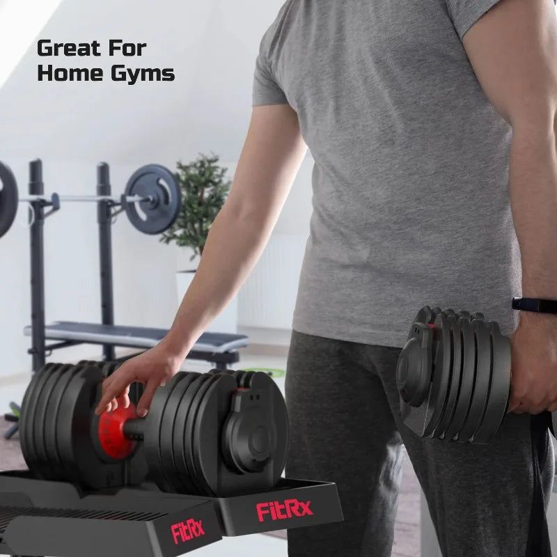 FitRx Adjustable Dumbbells, 52.5lb SmartBell Dumbbell Set with Quick-Select Weights for Home Gym 7 Sister Stars LLC