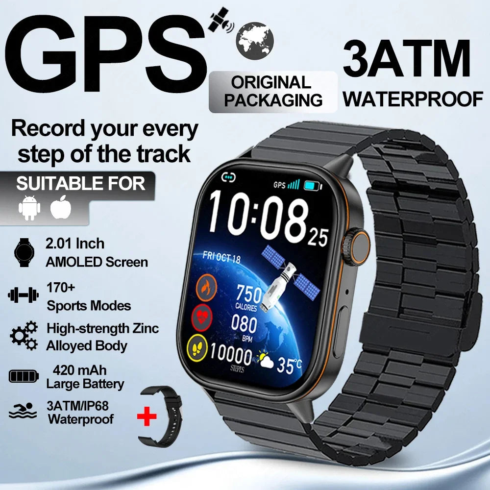 2025 New Built-in GPS Outdoor Smart Watch 2.01''HD Screen178+sports  Health Monitoring Bluetooth Call lP68 Waterproof Smartwatch