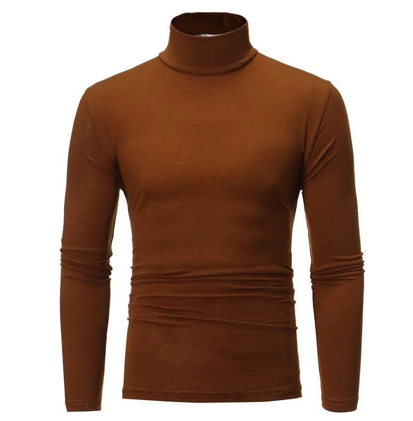2023 new Men's High Neck Slim Fit Long Sleeve T-shirt turtleneck for men slim elastic thin pullover