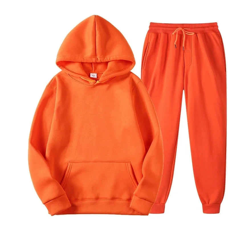 Men's Autumn and Winter New Solid Color Hoodie+pants Two-piece Set Fashionable Casual Sports Set Size S-3XL Tracksuit