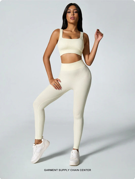 Women's seamless knitted thread yoga pants high waisted sports leggings hip lifting running training slimming and fashionable