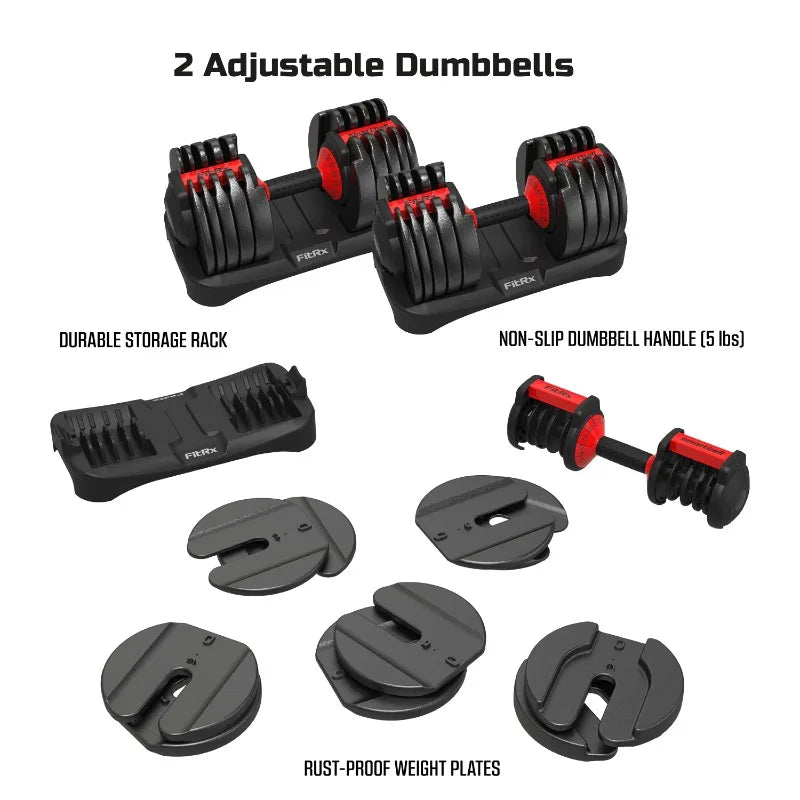 FitRx Adjustable Dumbbells, 52.5lb SmartBell Dumbbell Set with Quick-Select Weights for Home Gym 7 Sister Stars LLC