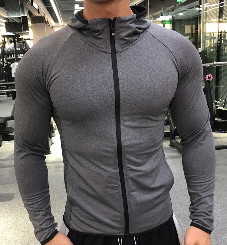 New Winter Autumn Hoodies Sport Shirt Men Hat Zipper Running Jackets Fitness Gym Sports Clothing Sport Top Men's Sportswear 2022