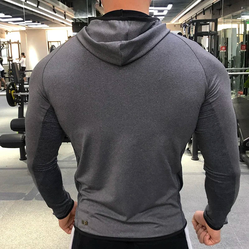 New Winter Autumn Hoodies Sport Shirt Men Hat Zipper Running Jackets Fitness Gym Sports Clothing Sport Top Men's Sportswear 2022